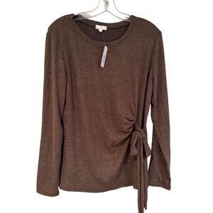 Charming Charlie Knit Tie Side Long Sleeve Top Women's Large Olive Career Dainty